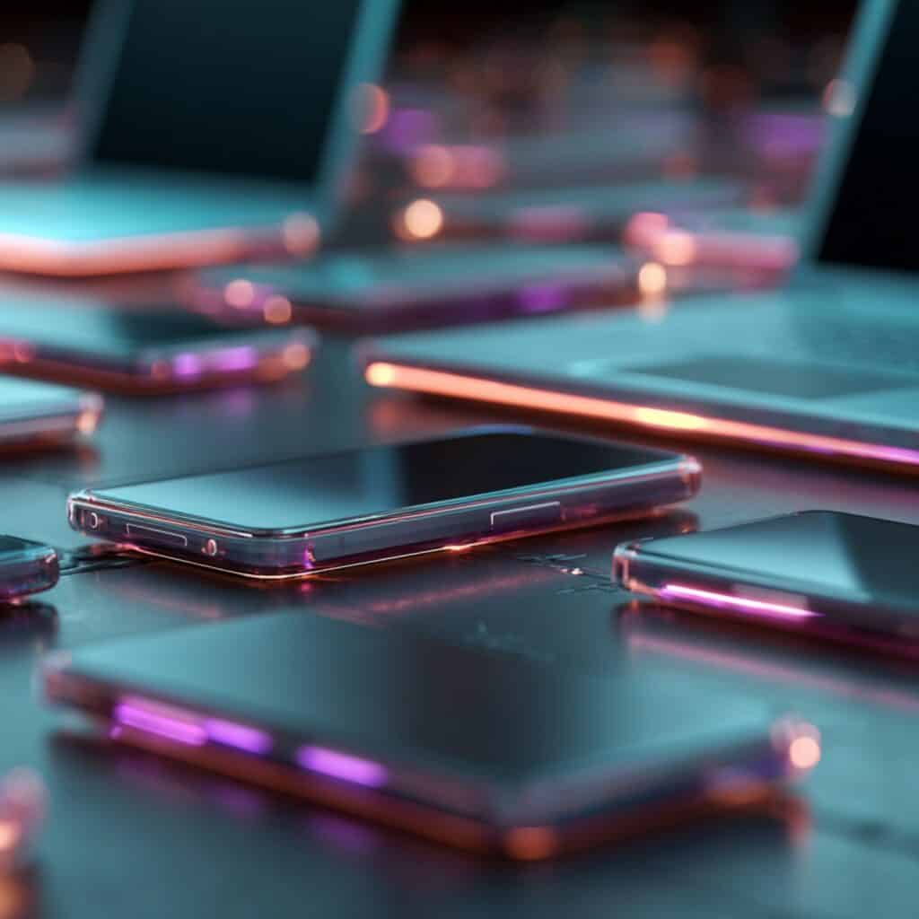 Smartphones und Laptops für IT-Services, Technologie und digitale Innovationen.